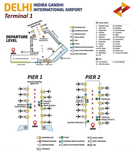 Indira Gandhi International Airport Terminal 1 Map - New Delhi Airport - Ontheworldmap.com