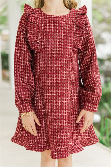 Girls: It's All You Burgundy Red Tweed Dress – Shop the Mint