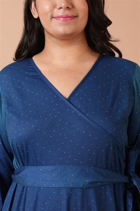 Plus Size Blue Ombre Maxi Wrap Dress Online in India | Amydus