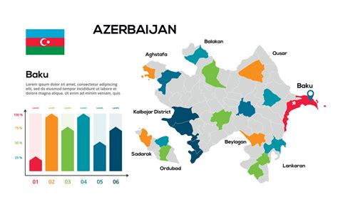 Azerbaijan map. image of a global map in the form of regions of regions. Country flag ...