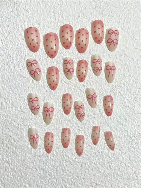 Enhance Your Look With 24 Pieces Of Long Almond Shaped Pink Polka Dot ...