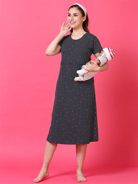 Buy Navy Blue Hosiery Cotton Short Maternity Nightie Online – 9shines label