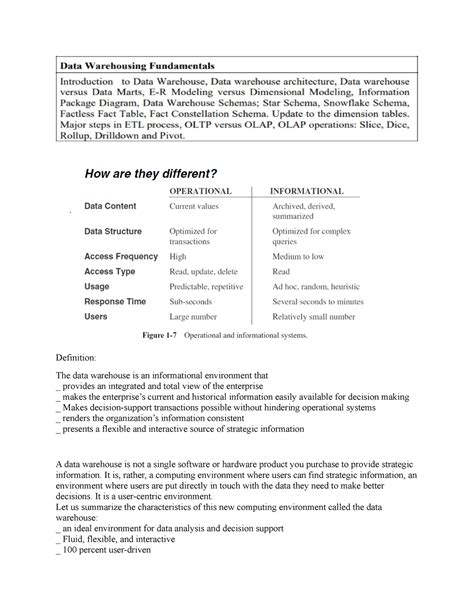 Module 1 - desc - Definition: The data warehouse is an informational ...