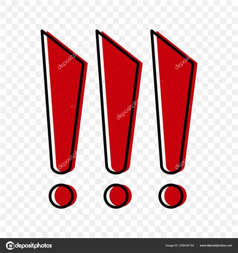 Tres signos de exclamación roja en estilo de dibujos animados ...
