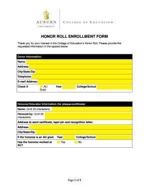 Fillable Online education auburn honor roll certificate form Fax Email ...