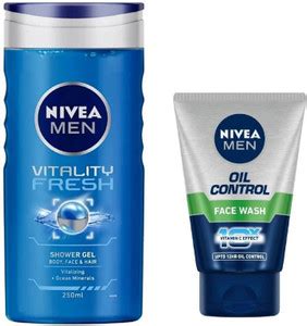 NIVEA Men Vitality Fresh Shower Gel 250 Ml & Men Oil Control Face Wash ...