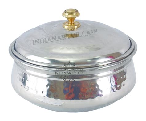 Buy INDIAN ART VILLA Steel Handi Bowl with Lid, for Serving Briyani ...
