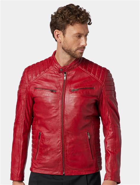 Men's Classic Red Leather Cafe Racer Jacket - Mens Leather Wear