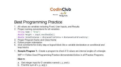 Java Control Flow Level 2 Lab Practice: Good Programming Practices ...