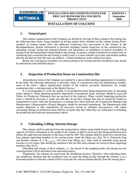 Installation of Columns: Installation Recommendations For Precast Reinforced Concrete Production ...