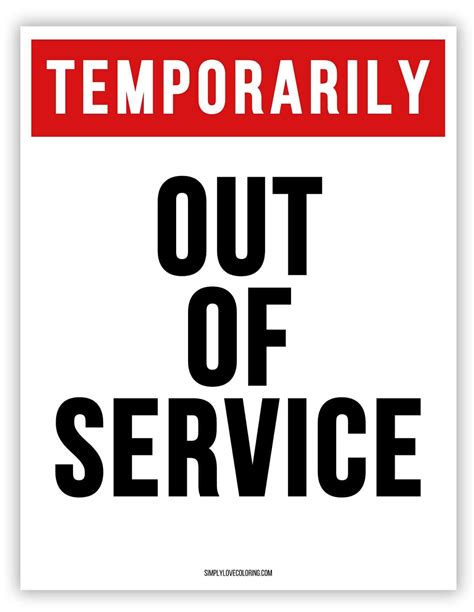 Out of Service Printable Sign (Free PDF Download) - Simply Love Coloring