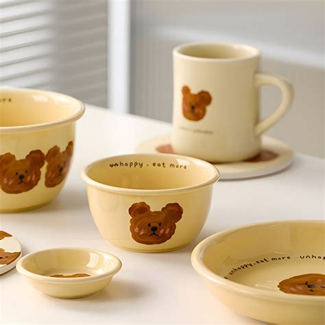 Poecelain Oven Safe Dinnerware Set in Yellow with Bear Pattern - 7 ...