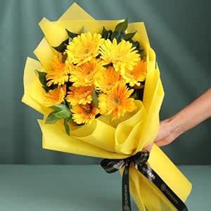 FlowerAura Premium Fresh Live Flower Bouquet of Enchanting 10 Yellow ...