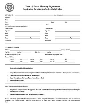 Fillable Online Planning Dept. Administrative Subdivision Application ...