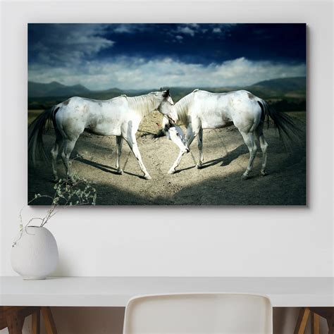 Two Beautiful White Horses Canvas Painting Synthetic Frame – ArtzFolio.com