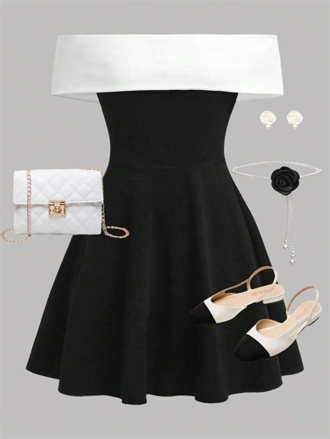 SHEIN Girlism Teen Girl's Colorblock Off Shoulder Elegant Short Dress ...