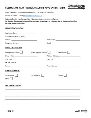 Fillable Online CULTUS LAKE HIGHWAY CLOSURE APPLICATION FORM Fax Email ...