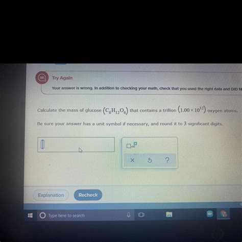 Calculate the mass of glucose (C6H12O6) That contains a trillion (1 ...