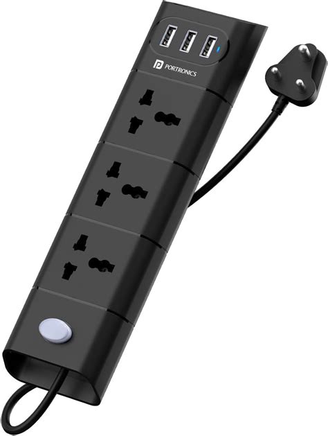 Portronics Power Plate II Extension Board - 1500W - 3 USB Ports, 3 ...