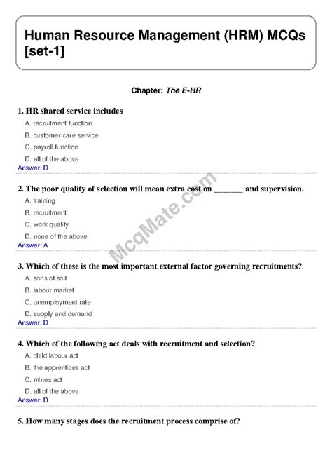 The-e-hr-set-1 mcqmate - McqMate Human Resource Management (HRM) MCQs ...