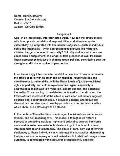Integrating Care Ethics with Liberal Ideals: A Critical Evaluation (GE ...