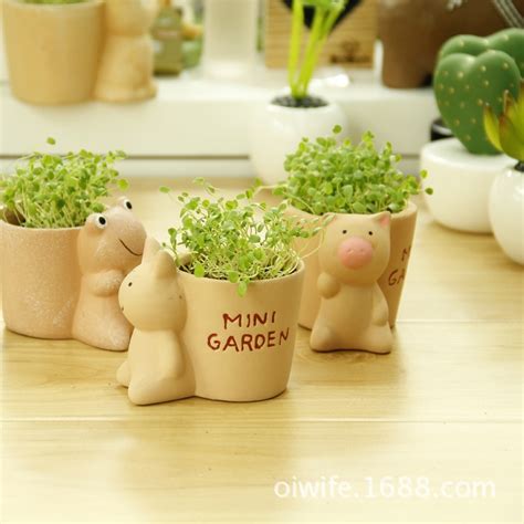 New creative mini garden baby ceramic pot potted green plants purify ...