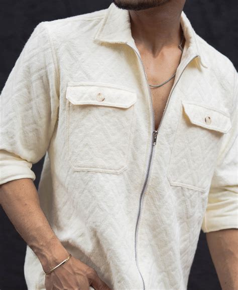 Cream Zip Style Full Sleeves Regular Fit Shirt – Powerlook