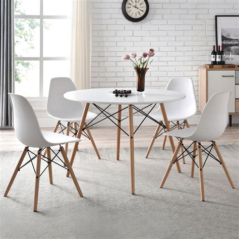 Mainstays Mid-Century Modern Dining Chair, Set of 4, White and Beech ...