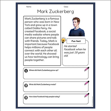 Mark Zuckerberg | Reading Passage Comprehension Questions Writing Fact ...