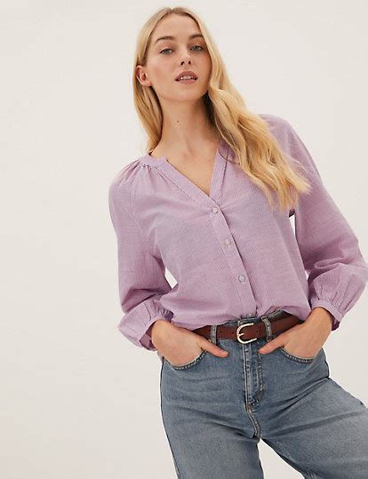 Pure Cotton Striped Long Sleeve Blouse