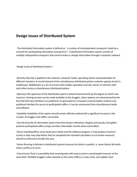 Design Issues of Distributed System - A distributed information system ...