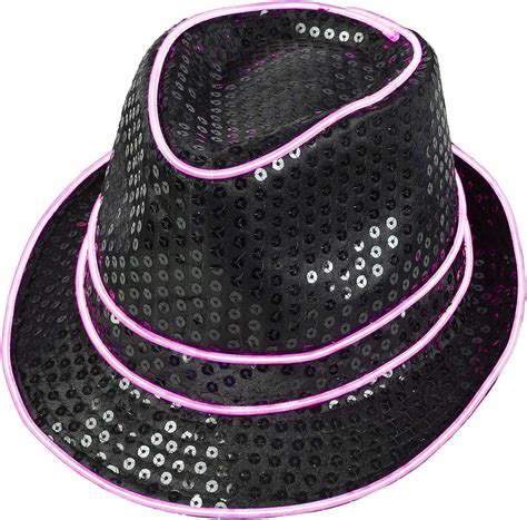 Light up Sequin Fedora LED Hat Neon Rave Costumes Glow in Dark Party ...
