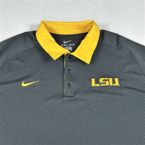 Mens Nike Dri Fit LSU Polo Shirt Short Sleeve Black Yellow Tigers Golf ...