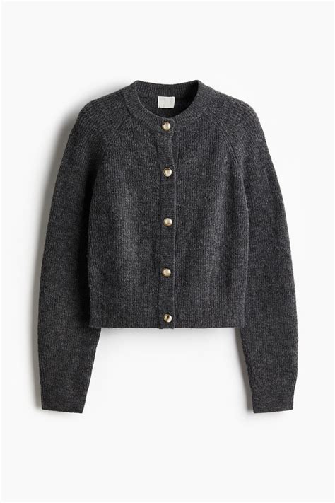 Rib-Knit Cardigan - Dark gray melange - Ladies | H&M US