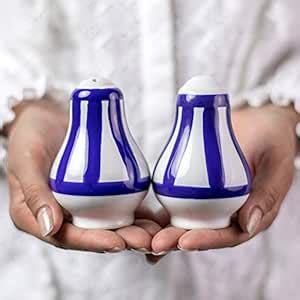 Buy Handmade Dark Navy Blue Stripe Ceramic Salt and Pepper Pots ...