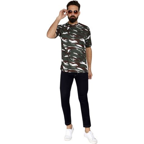 Miltia Military Camouflage Men Round Neck Multicolor T Shirt