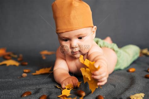 新生的婴儿男孩在秋天背景中有高清图片下载-正版图片505698353-摄图网