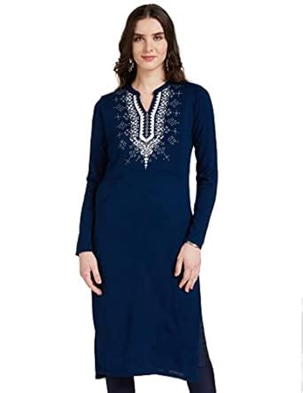 Amazon Brand - Myx Acrylic Solid Straight Women's Kurtas (22014_Navy ...
