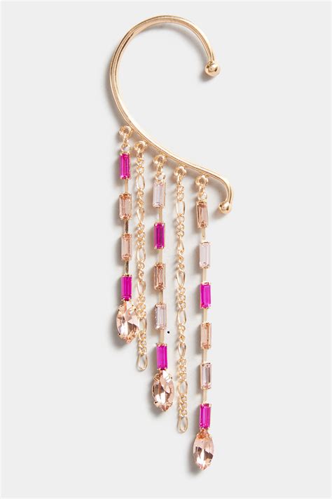 Gold & Pink Diamante Ear Cuff Earring | Yours Clothing