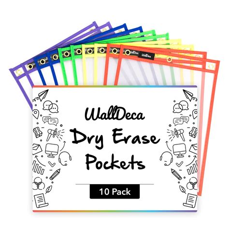 "WallDeca Dry Erase Pocket Sleeves, Assorted Colors, 9.3"" x 13"", Fits ...