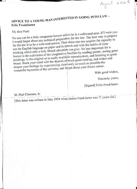 Law Career Guidance: Insights from Felix Frankfurter's Letter - Studocu