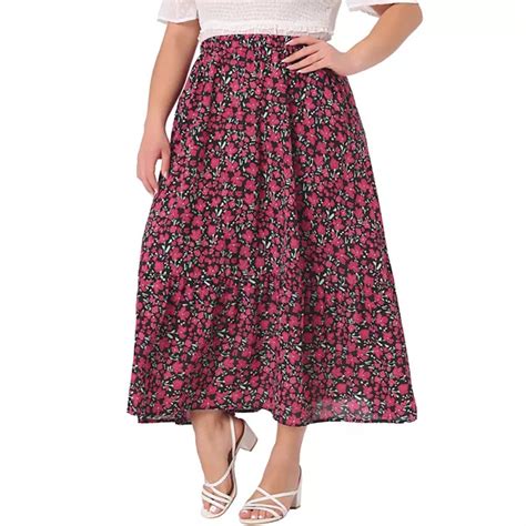 Women's Plus Size Maxi Skirts A Line With Pocket Stretchy Waist Layered ...