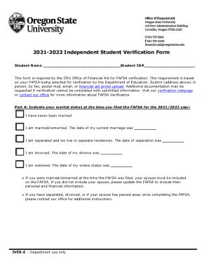 2021-2025 Form OSU Independent Student Verification Worksheet Fill ...