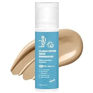 BAKE 2% Multi Peptide Tinted Sunscreen SPF 70 PA+++ with 2% Niacinamide ...
