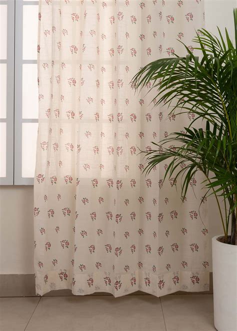 Rose Garden Wine Red 100% Cotton Sheer floral curtain for Living room