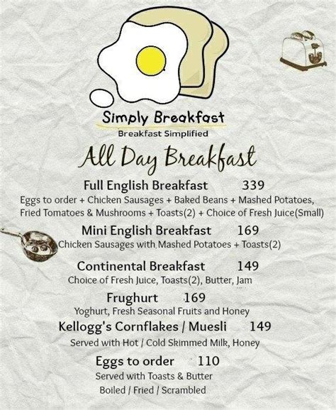 Menu at Simply Breakfast, Coimbatore, Palakad main road