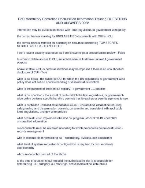 Do D Mandatory Controlled Unclassified Information Training Questions ...