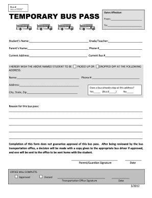 Temporary Bus Pass - Fill Online, Printable, Fillable, Blank | pdfFiller