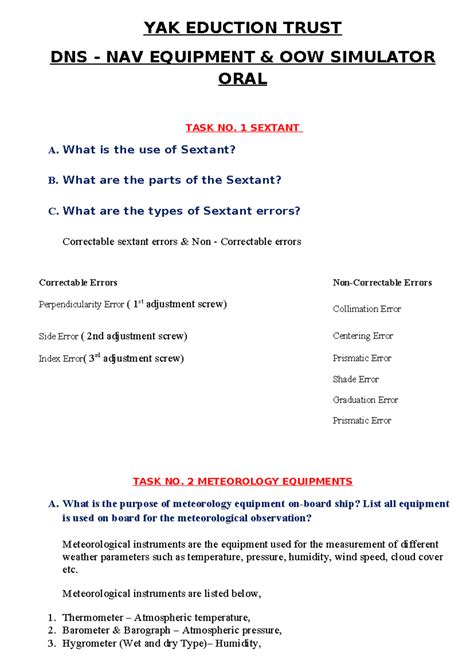 Final Oral Task - Navigation Equipment & OOW Practical - UD11P6209 ...