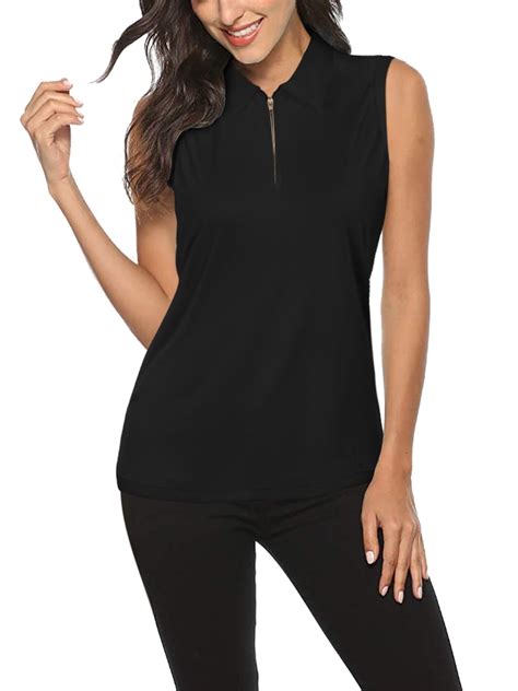ADREAMLY Women Golf Shirts Sleeveless Tennis Polo Shirt Zip Up Sports ...